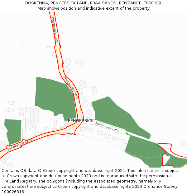 BOSKENNA, PENGERSICK LANE, PRAA SANDS, PENZANCE, TR20 9SL: Location map and indicative extent of plot