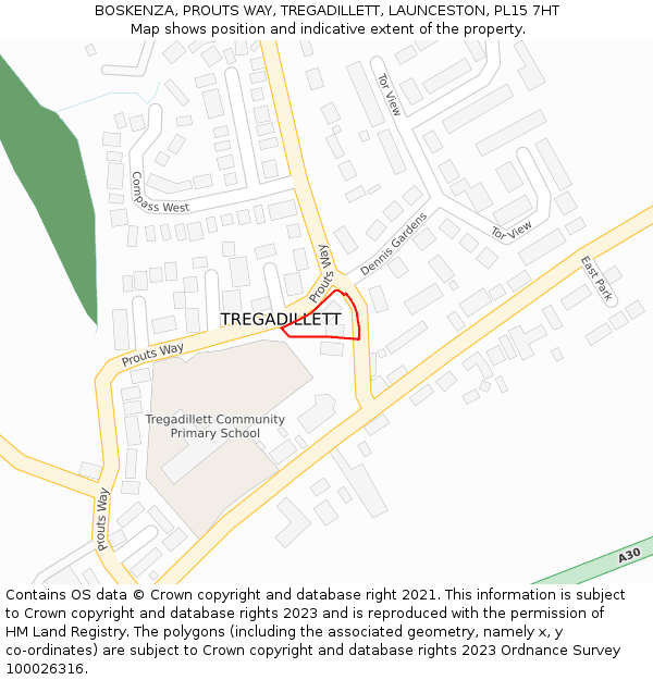 BOSKENZA, PROUTS WAY, TREGADILLETT, LAUNCESTON, PL15 7HT: Location map and indicative extent of plot