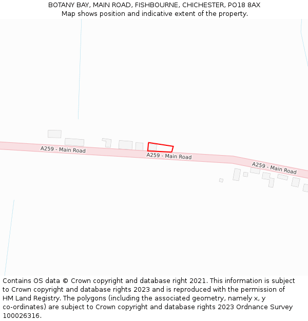 BOTANY BAY, MAIN ROAD, FISHBOURNE, CHICHESTER, PO18 8AX: Location map and indicative extent of plot