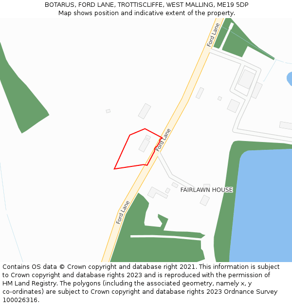 BOTARUS, FORD LANE, TROTTISCLIFFE, WEST MALLING, ME19 5DP: Location map and indicative extent of plot