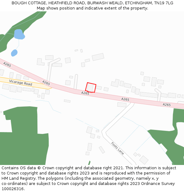 BOUGH COTTAGE, HEATHFIELD ROAD, BURWASH WEALD, ETCHINGHAM, TN19 7LG: Location map and indicative extent of plot