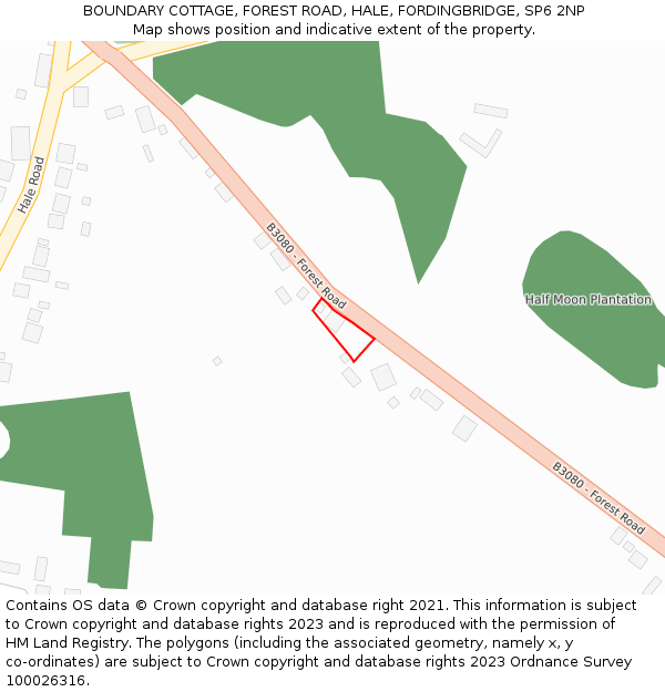 BOUNDARY COTTAGE, FOREST ROAD, HALE, FORDINGBRIDGE, SP6 2NP: Location map and indicative extent of plot