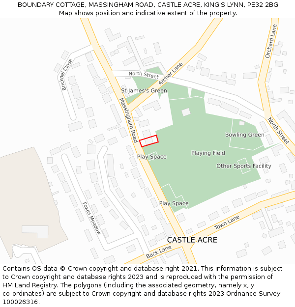 BOUNDARY COTTAGE, MASSINGHAM ROAD, CASTLE ACRE, KING'S LYNN, PE32 2BG: Location map and indicative extent of plot