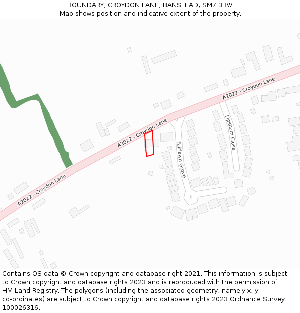 BOUNDARY, CROYDON LANE, BANSTEAD, SM7 3BW: Location map and indicative extent of plot