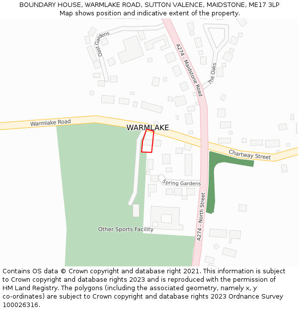 BOUNDARY HOUSE, WARMLAKE ROAD, SUTTON VALENCE, MAIDSTONE, ME17 3LP: Location map and indicative extent of plot