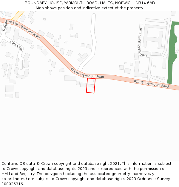 BOUNDARY HOUSE, YARMOUTH ROAD, HALES, NORWICH, NR14 6AB: Location map and indicative extent of plot