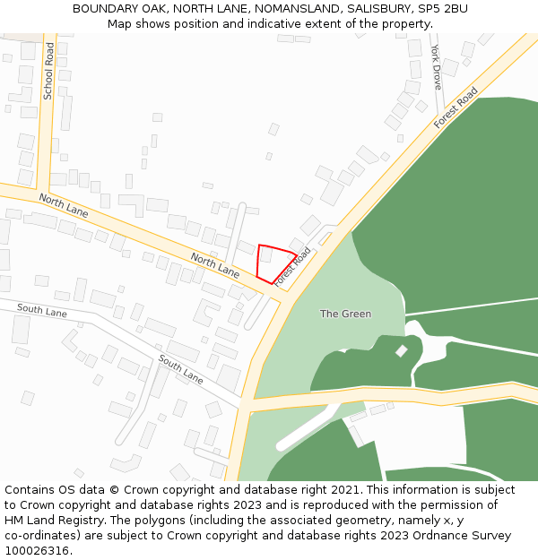 BOUNDARY OAK, NORTH LANE, NOMANSLAND, SALISBURY, SP5 2BU: Location map and indicative extent of plot