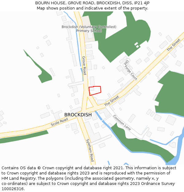 BOURN HOUSE, GROVE ROAD, BROCKDISH, DISS, IP21 4JP: Location map and indicative extent of plot