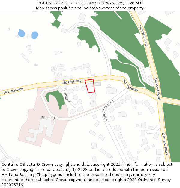 BOURN HOUSE, OLD HIGHWAY, COLWYN BAY, LL28 5UY: Location map and indicative extent of plot