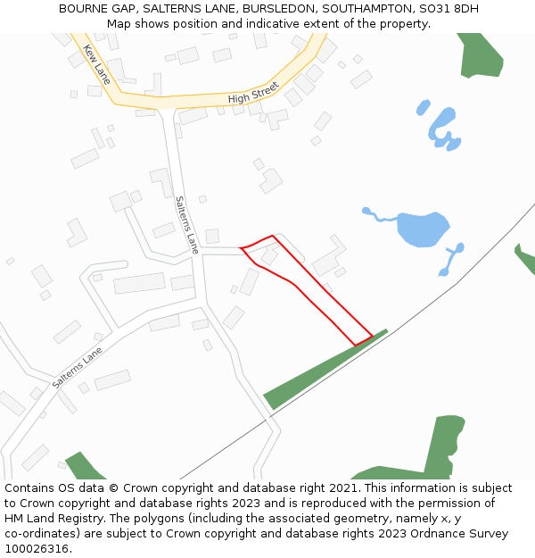 BOURNE GAP, SALTERNS LANE, BURSLEDON, SOUTHAMPTON, SO31 8DH: Location map and indicative extent of plot