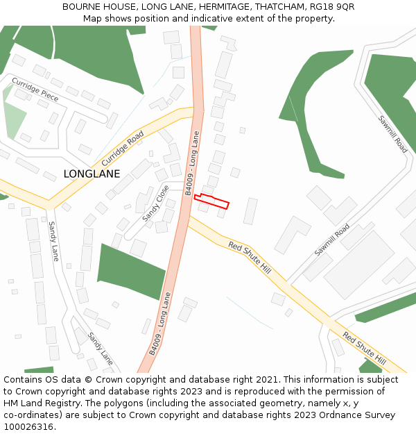 BOURNE HOUSE, LONG LANE, HERMITAGE, THATCHAM, RG18 9QR: Location map and indicative extent of plot