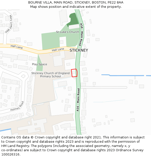 BOURNE VILLA, MAIN ROAD, STICKNEY, BOSTON, PE22 8AA: Location map and indicative extent of plot