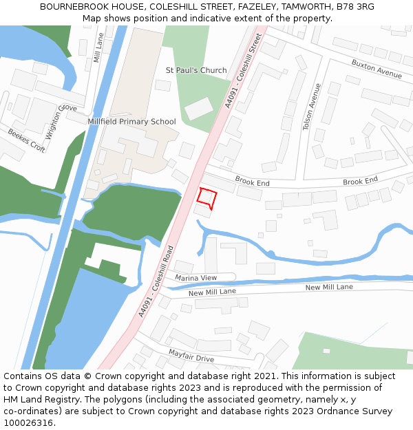 BOURNEBROOK HOUSE, COLESHILL STREET, FAZELEY, TAMWORTH, B78 3RG: Location map and indicative extent of plot