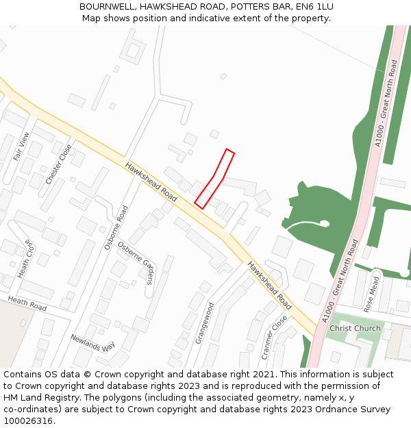 BOURNWELL, HAWKSHEAD ROAD, POTTERS BAR, EN6 1LU: Location map and indicative extent of plot
