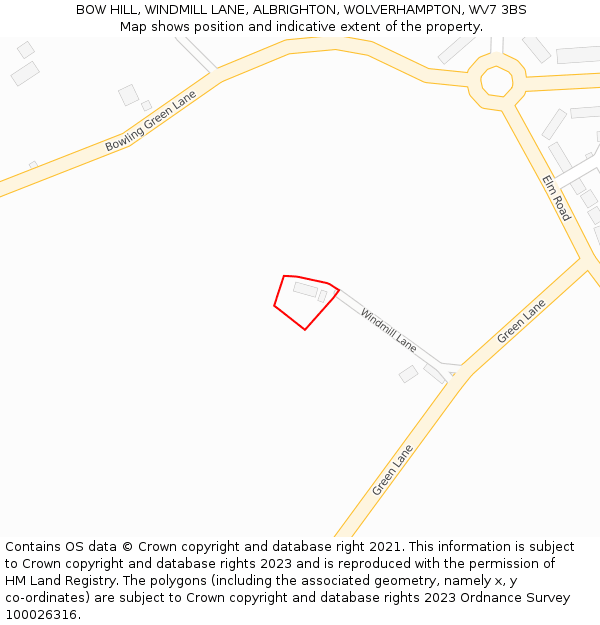 BOW HILL, WINDMILL LANE, ALBRIGHTON, WOLVERHAMPTON, WV7 3BS: Location map and indicative extent of plot