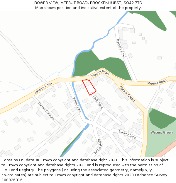 BOWER VIEW, MEERUT ROAD, BROCKENHURST, SO42 7TD: Location map and indicative extent of plot