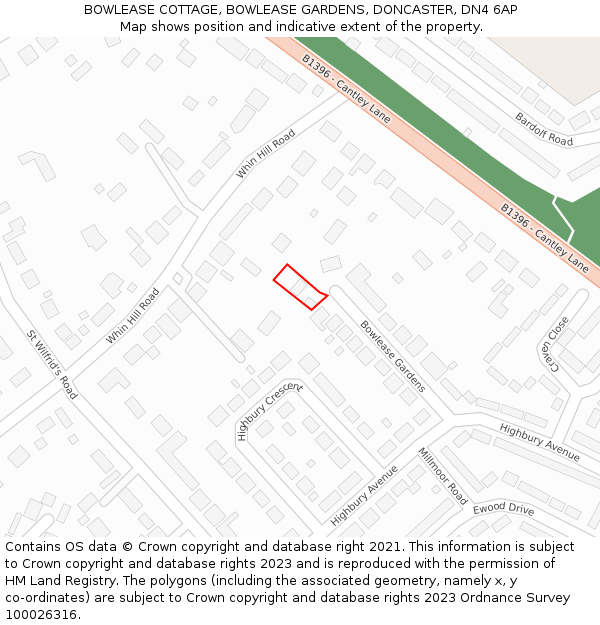 BOWLEASE COTTAGE, BOWLEASE GARDENS, DONCASTER, DN4 6AP: Location map and indicative extent of plot