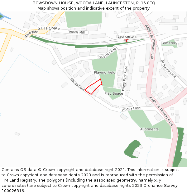 BOWSDOWN HOUSE, WOODA LANE, LAUNCESTON, PL15 8EQ: Location map and indicative extent of plot