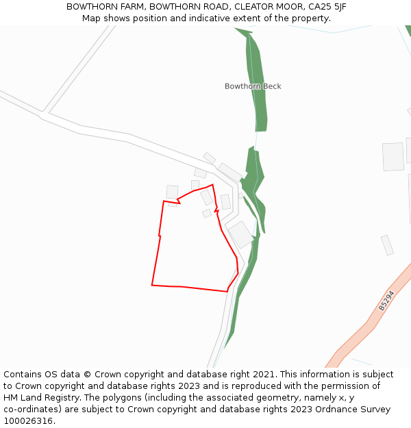 BOWTHORN FARM, BOWTHORN ROAD, CLEATOR MOOR, CA25 5JF: Location map and indicative extent of plot