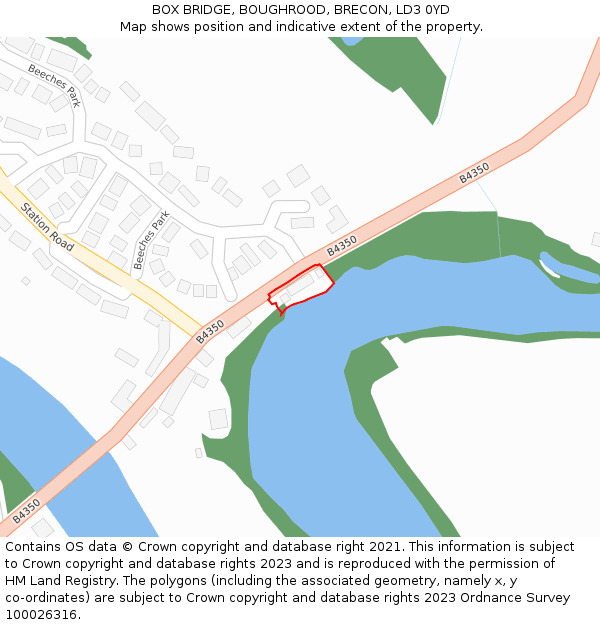 BOX BRIDGE, BOUGHROOD, BRECON, LD3 0YD: Location map and indicative extent of plot