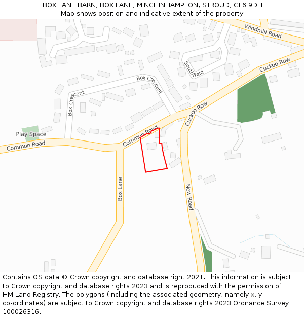 BOX LANE BARN, BOX LANE, MINCHINHAMPTON, STROUD, GL6 9DH: Location map and indicative extent of plot