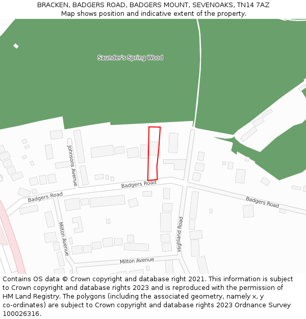 BRACKEN, BADGERS ROAD, BADGERS MOUNT, SEVENOAKS, TN14 7AZ: Location map and indicative extent of plot