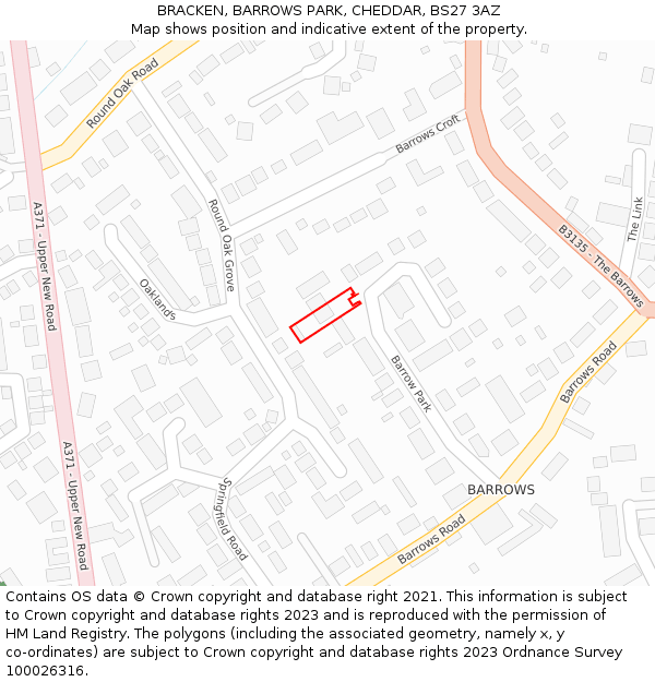 BRACKEN, BARROWS PARK, CHEDDAR, BS27 3AZ: Location map and indicative extent of plot