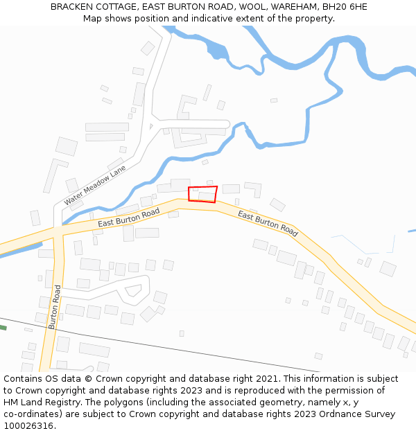 BRACKEN COTTAGE, EAST BURTON ROAD, WOOL, WAREHAM, BH20 6HE: Location map and indicative extent of plot