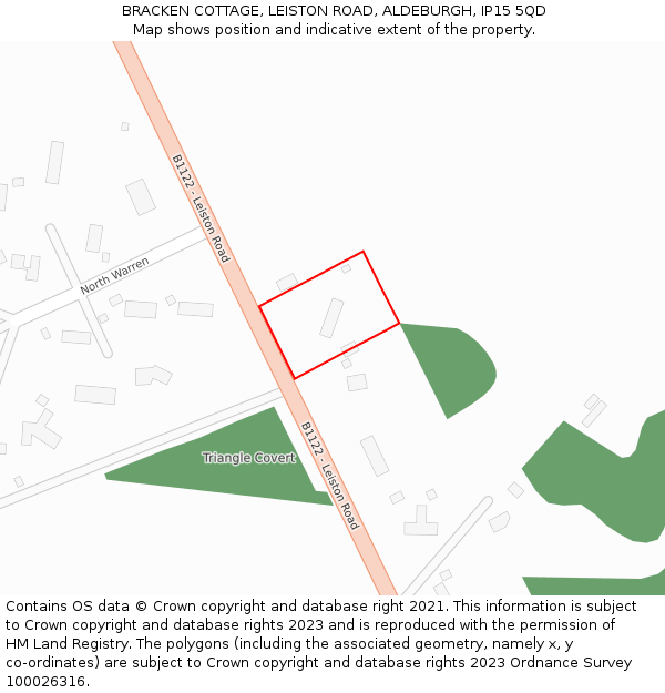 BRACKEN COTTAGE, LEISTON ROAD, ALDEBURGH, IP15 5QD: Location map and indicative extent of plot