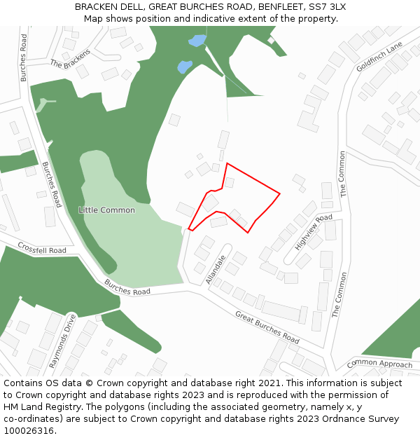 BRACKEN DELL, GREAT BURCHES ROAD, BENFLEET, SS7 3LX: Location map and indicative extent of plot