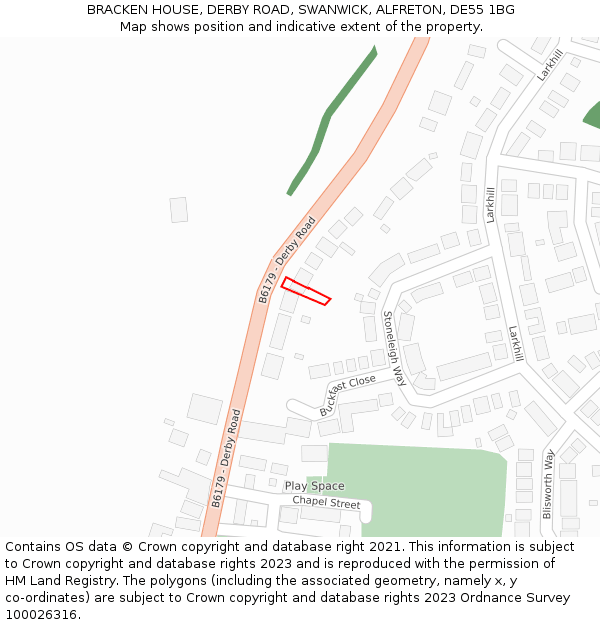 BRACKEN HOUSE, DERBY ROAD, SWANWICK, ALFRETON, DE55 1BG: Location map and indicative extent of plot