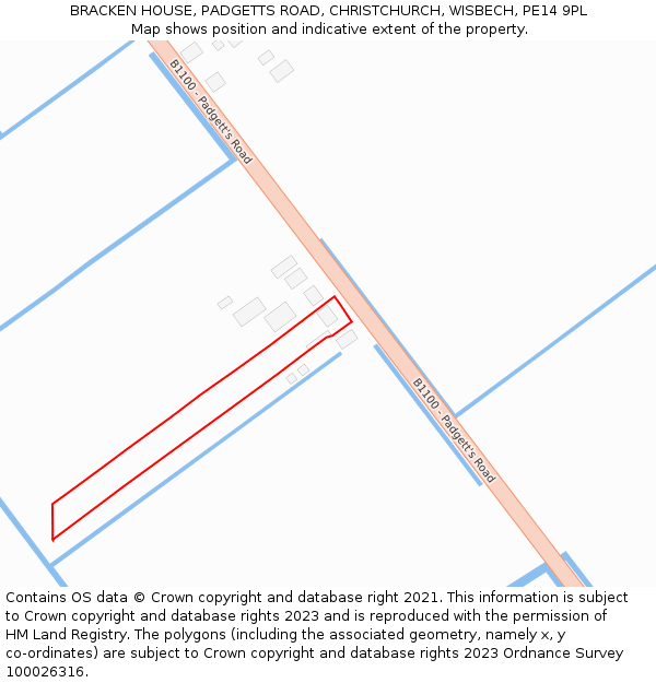 BRACKEN HOUSE, PADGETTS ROAD, CHRISTCHURCH, WISBECH, PE14 9PL: Location map and indicative extent of plot