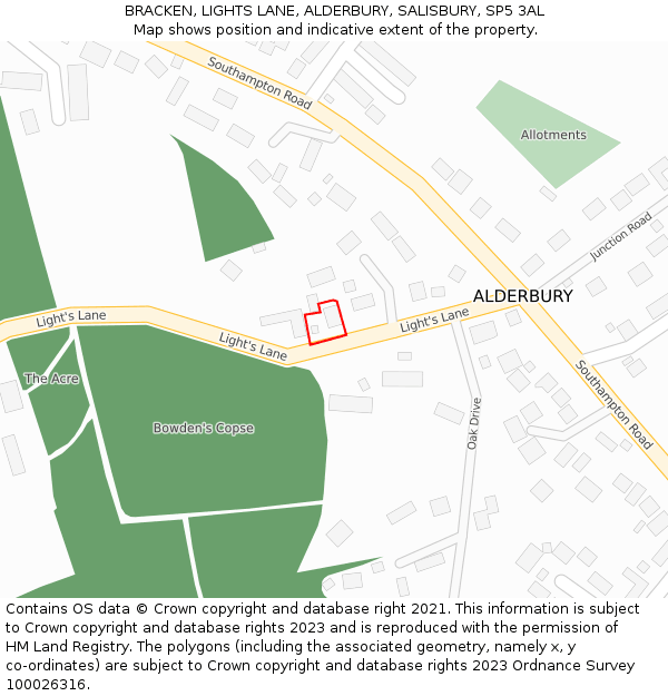 BRACKEN, LIGHTS LANE, ALDERBURY, SALISBURY, SP5 3AL: Location map and indicative extent of plot