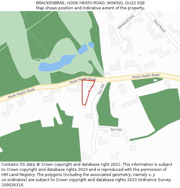 BRACKENBRAE, HOOK HEATH ROAD, WOKING, GU22 0QE: Location map and indicative extent of plot