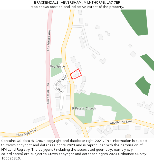 BRACKENDALE, HEVERSHAM, MILNTHORPE, LA7 7ER: Location map and indicative extent of plot