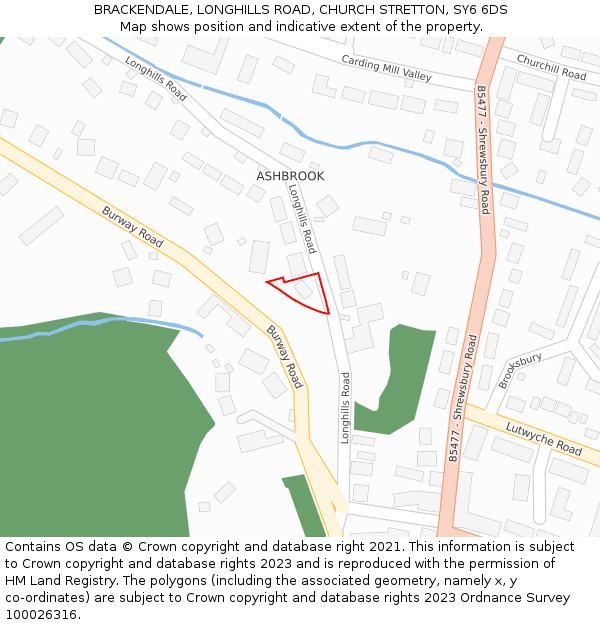 BRACKENDALE, LONGHILLS ROAD, CHURCH STRETTON, SY6 6DS: Location map and indicative extent of plot