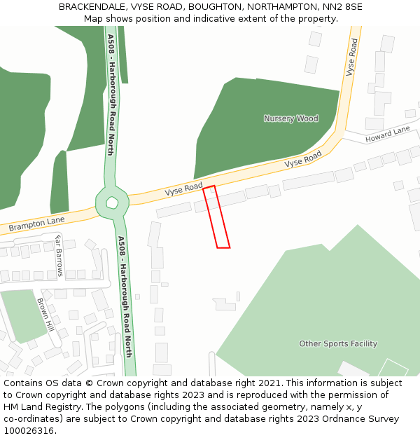 BRACKENDALE, VYSE ROAD, BOUGHTON, NORTHAMPTON, NN2 8SE: Location map and indicative extent of plot