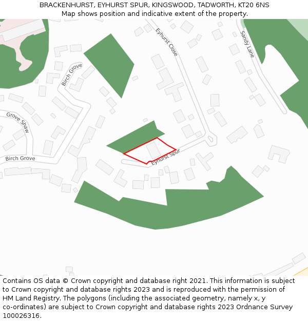 BRACKENHURST, EYHURST SPUR, KINGSWOOD, TADWORTH, KT20 6NS: Location map and indicative extent of plot