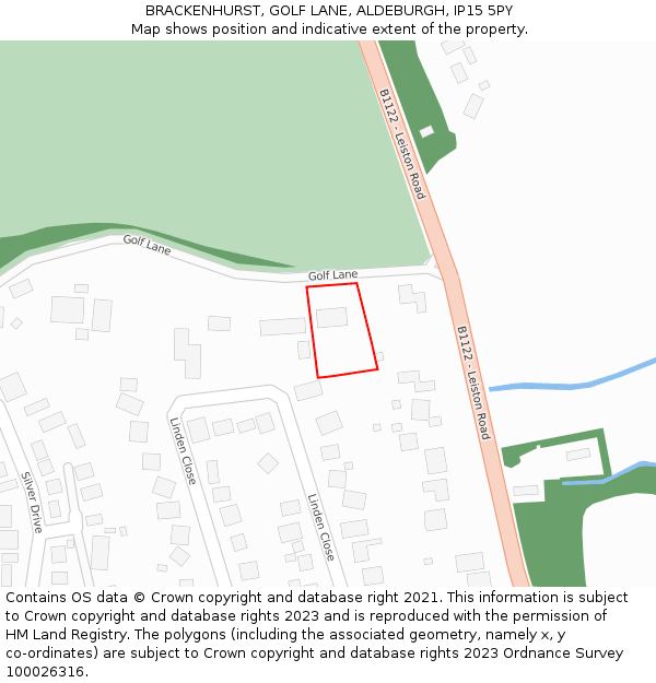 BRACKENHURST, GOLF LANE, ALDEBURGH, IP15 5PY: Location map and indicative extent of plot