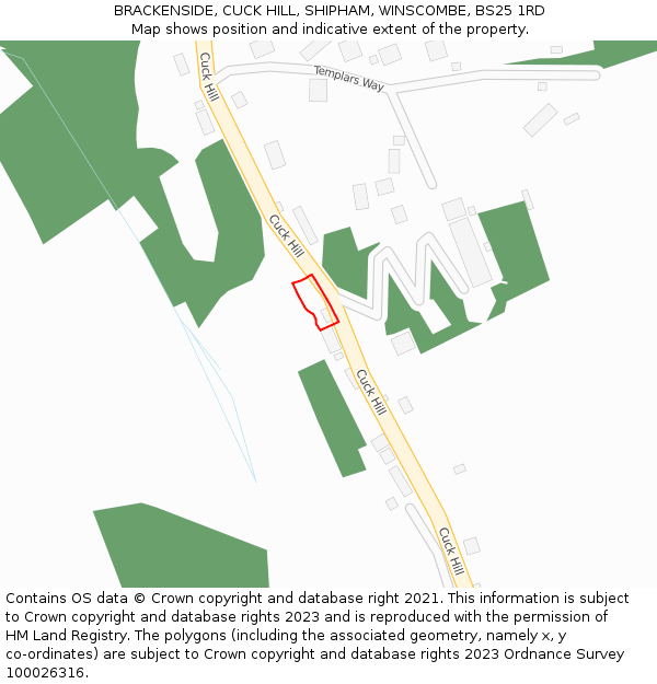 BRACKENSIDE, CUCK HILL, SHIPHAM, WINSCOMBE, BS25 1RD: Location map and indicative extent of plot