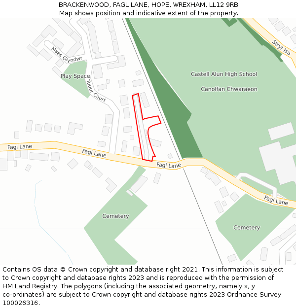 BRACKENWOOD, FAGL LANE, HOPE, WREXHAM, LL12 9RB: Location map and indicative extent of plot