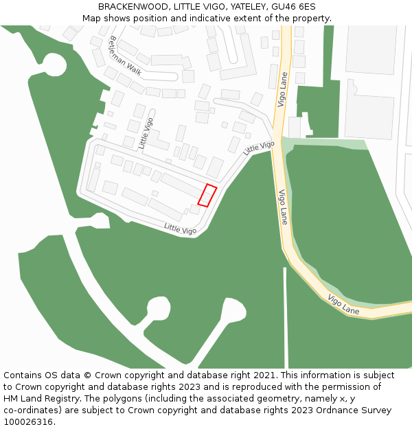 BRACKENWOOD, LITTLE VIGO, YATELEY, GU46 6ES: Location map and indicative extent of plot