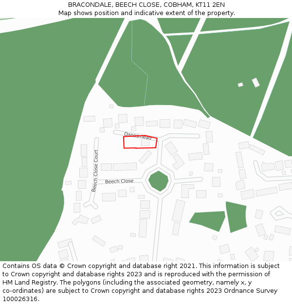 BRACONDALE, BEECH CLOSE, COBHAM, KT11 2EN: Location map and indicative extent of plot