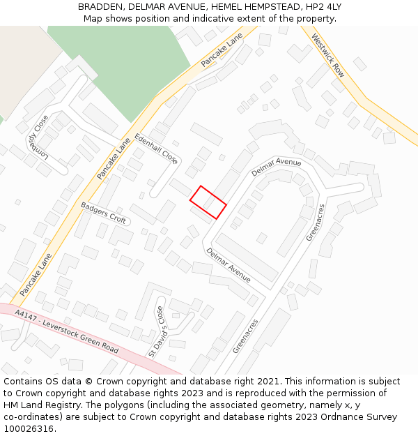 BRADDEN, DELMAR AVENUE, HEMEL HEMPSTEAD, HP2 4LY: Location map and indicative extent of plot