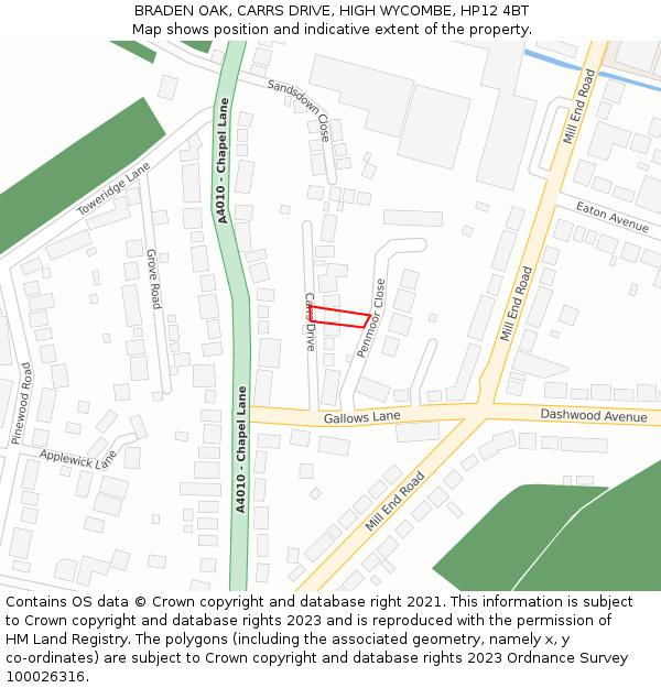 BRADEN OAK, CARRS DRIVE, HIGH WYCOMBE, HP12 4BT: Location map and indicative extent of plot