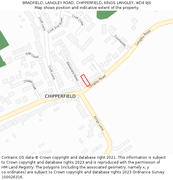 BRADFIELD, LANGLEY ROAD, CHIPPERFIELD, KINGS LANGLEY, WD4 9JS: Location map and indicative extent of plot