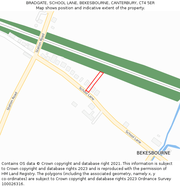 BRADGATE, SCHOOL LANE, BEKESBOURNE, CANTERBURY, CT4 5ER: Location map and indicative extent of plot