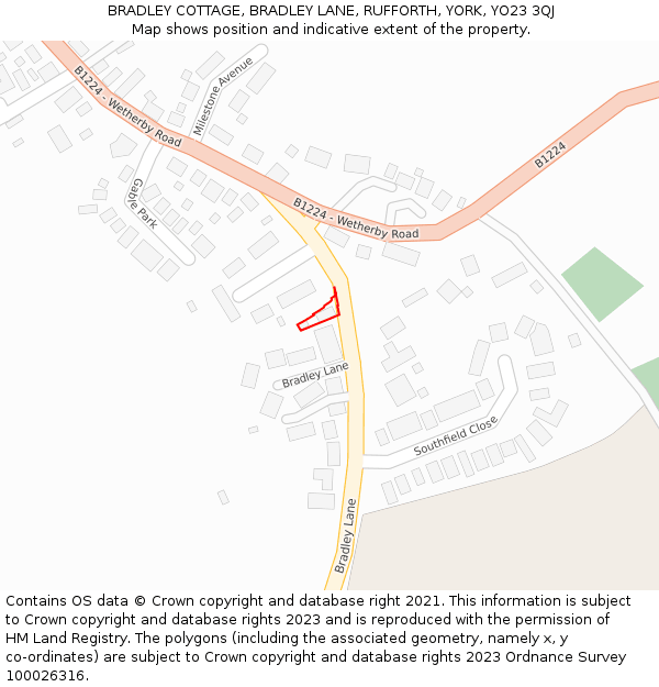 BRADLEY COTTAGE, BRADLEY LANE, RUFFORTH, YORK, YO23 3QJ: Location map and indicative extent of plot