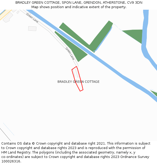 BRADLEY GREEN COTTAGE, SPON LANE, GRENDON, ATHERSTONE, CV9 3DN: Location map and indicative extent of plot