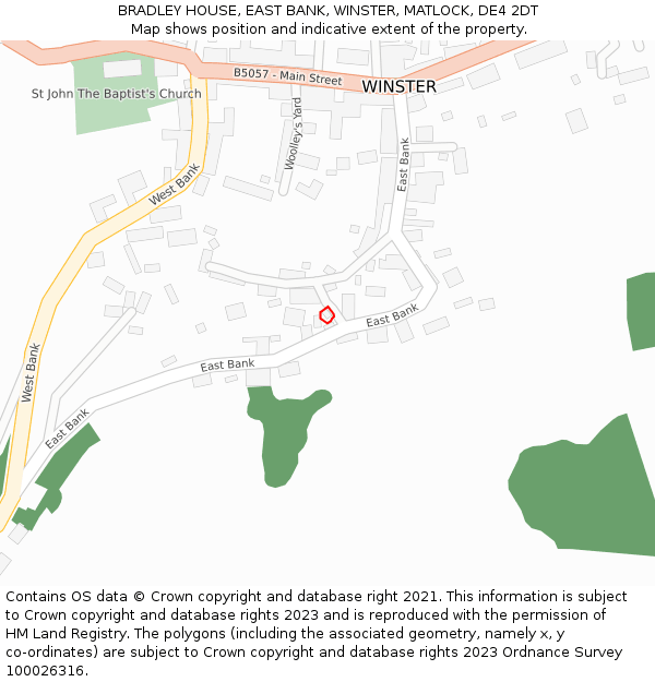 BRADLEY HOUSE, EAST BANK, WINSTER, MATLOCK, DE4 2DT: Location map and indicative extent of plot